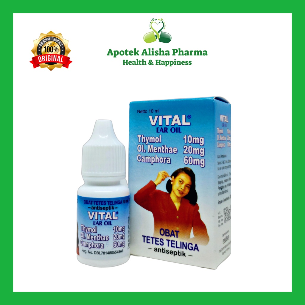 VITAL EAR OIL DROPS 10ml-Vital Obat Tetes Telinga/Vital Pembersih Telinga/Melunakan Kotoran Telinga/Mencegah Infeksi Telinga/Fital/Pital Tetes Telinga