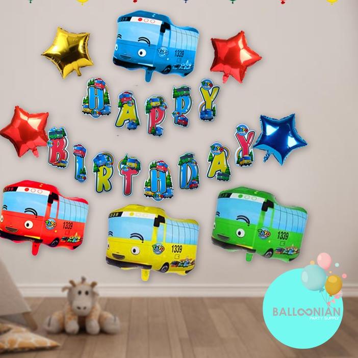 TAYO BANNER SHAPE DEKORASI SET/BALON FOIL TAYO/PAKET DEKORASI ULANG TAHUN ANAK LAKI/BALON MOBIL
