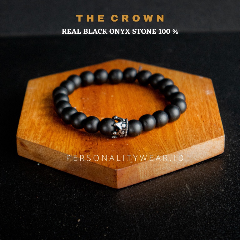 Gelang Pria Wanita Hitam Keren Kekinian Batu Black Onyx Crown