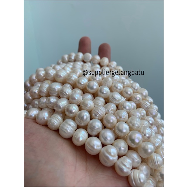 Bahan Mutiara Air Tawar Barok / Baroque PUTIH 10 x 16mm Bulat pearl