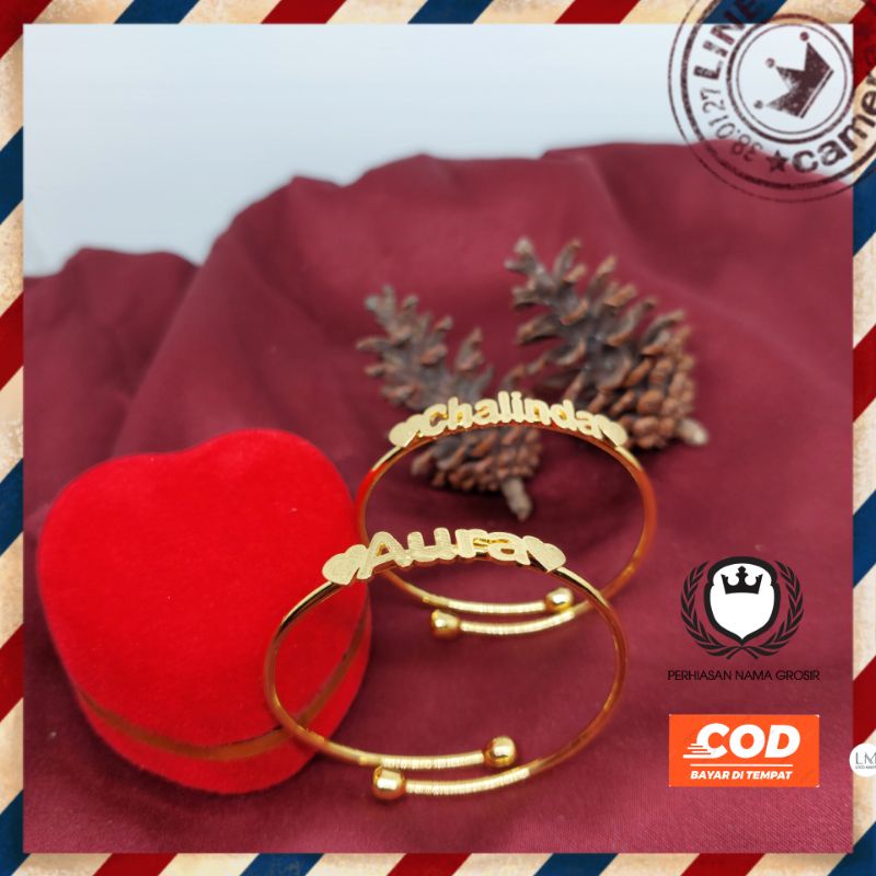 Gelang Nama Anak Dewasa Costum | Gelang Nama Bangle | Gelang Nama Anti Karat