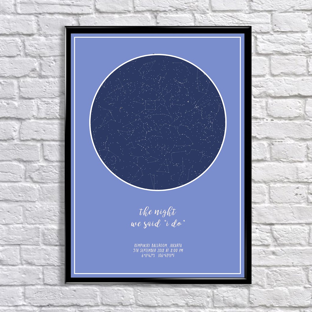 

BLUE ON PASTEL PURPLE custom constellation star map personalized framed A3 poster unique decoration
