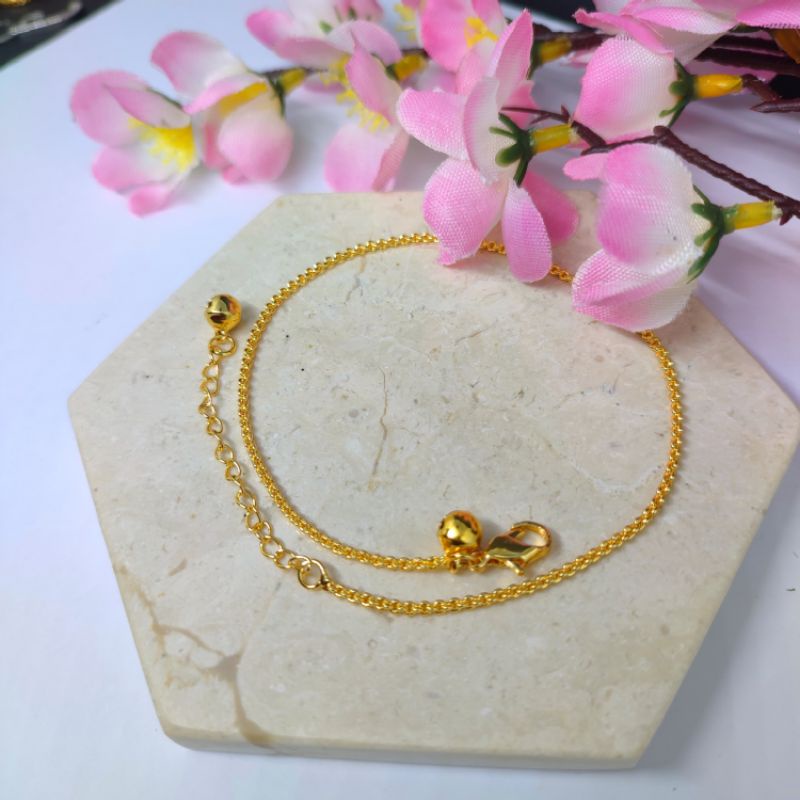 Gelang kaki rantai poly ukuran dewasa lapis emas