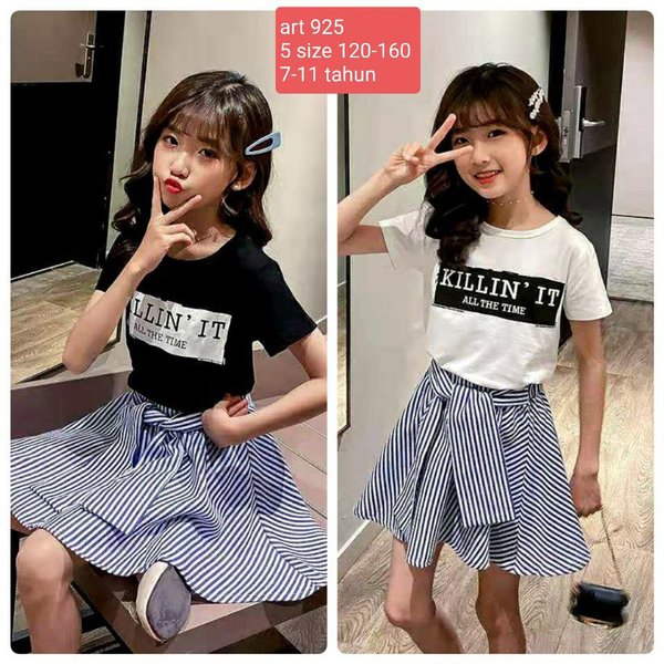 Setelan Import Anak Cewek Baju Rok Kaos Perempuan 6-12 Thn Remaja Fashion Korea Premium