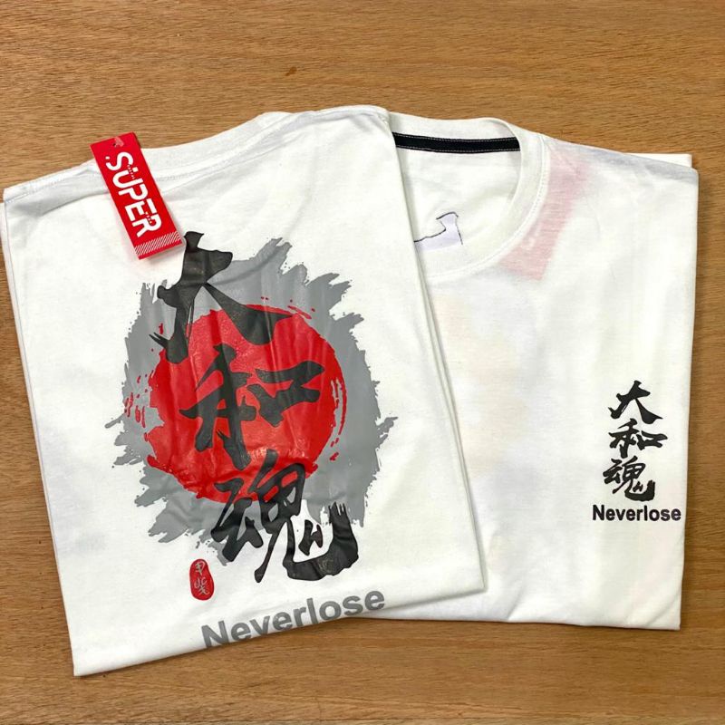 Makmoer.id kaos pria kaos distro kaos putih pendek atasan pria never lose bulat merah