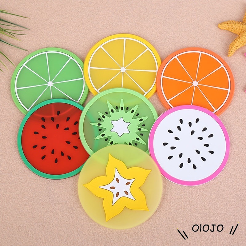 Fruit Shape Silica Gel Cup Glass Mat Tatakan Gelas Cangkir Motif Buah - ol