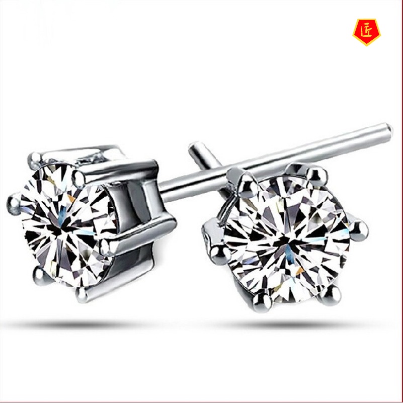 [Ready Stock]Women's Silver Necklace Six-Claw Diamond Stud Earrings Suit