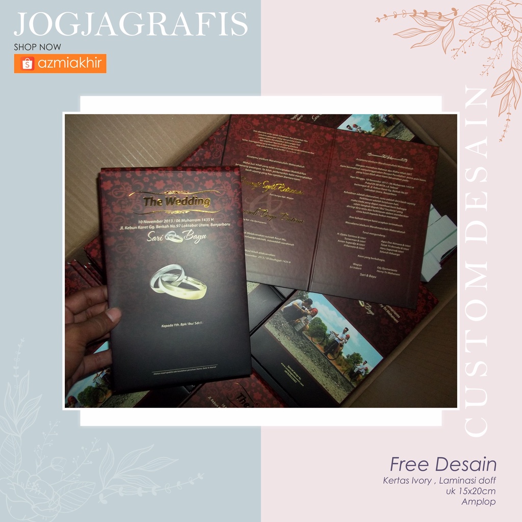 Undangan Pernikahan Hard Cover Amplop Full colour Laminasi doff FREE DESAIN CUSTOM