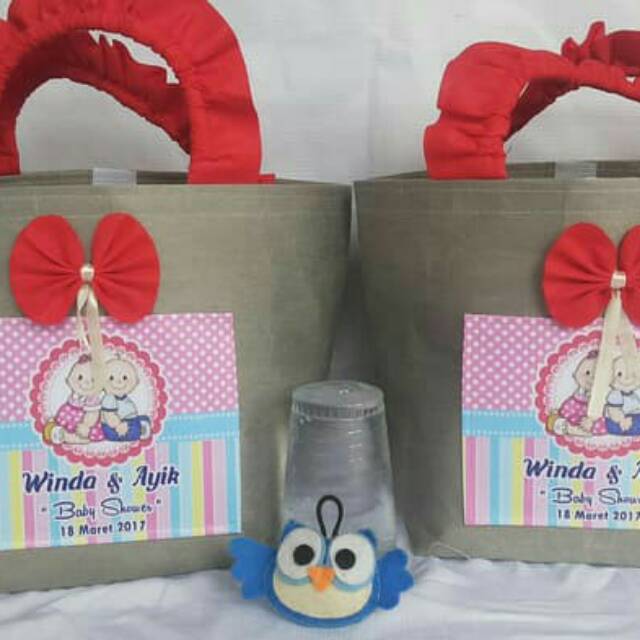 

MarMon Tote bag renda free label custom+pita perekat souvenir ultah