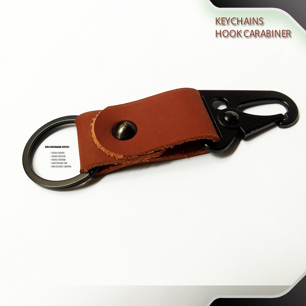 Gantungan Kunci Rumah Mobil Motor Carabiner | Key Chain Kulit Asli Hook