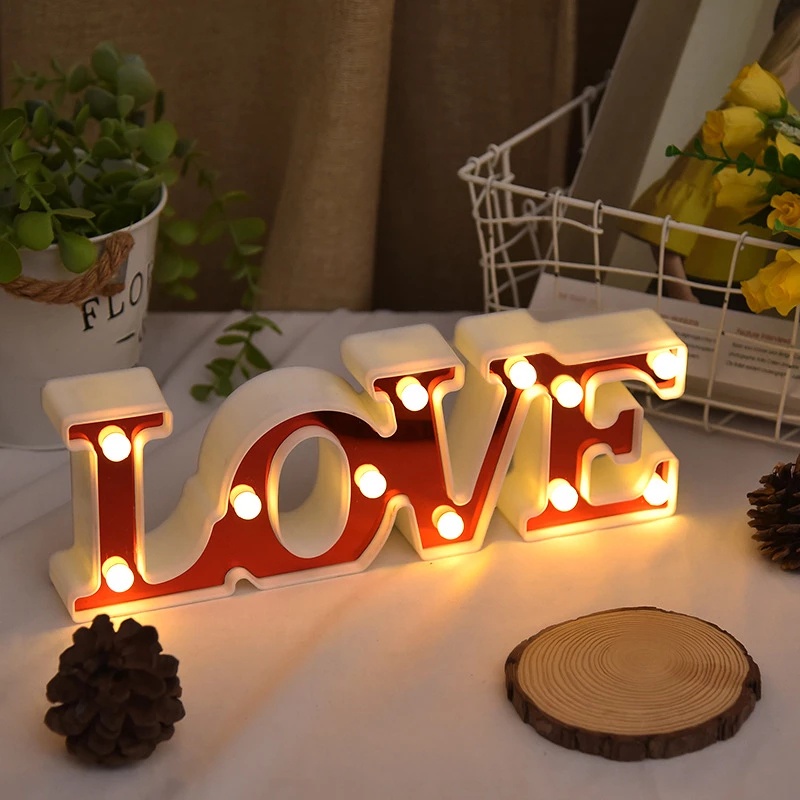 Romantic Wedding Anniversary Valentine's Day DIY 3D Love Alphabet Heart Letter Sign Neon Night Light Decoration