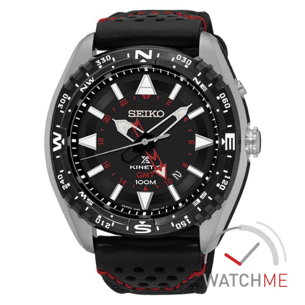 Jam Seiko Prospex SUN049P2 Kinetic Land Black Dial GMT 100m Black Leather Strap Original Bergaransi