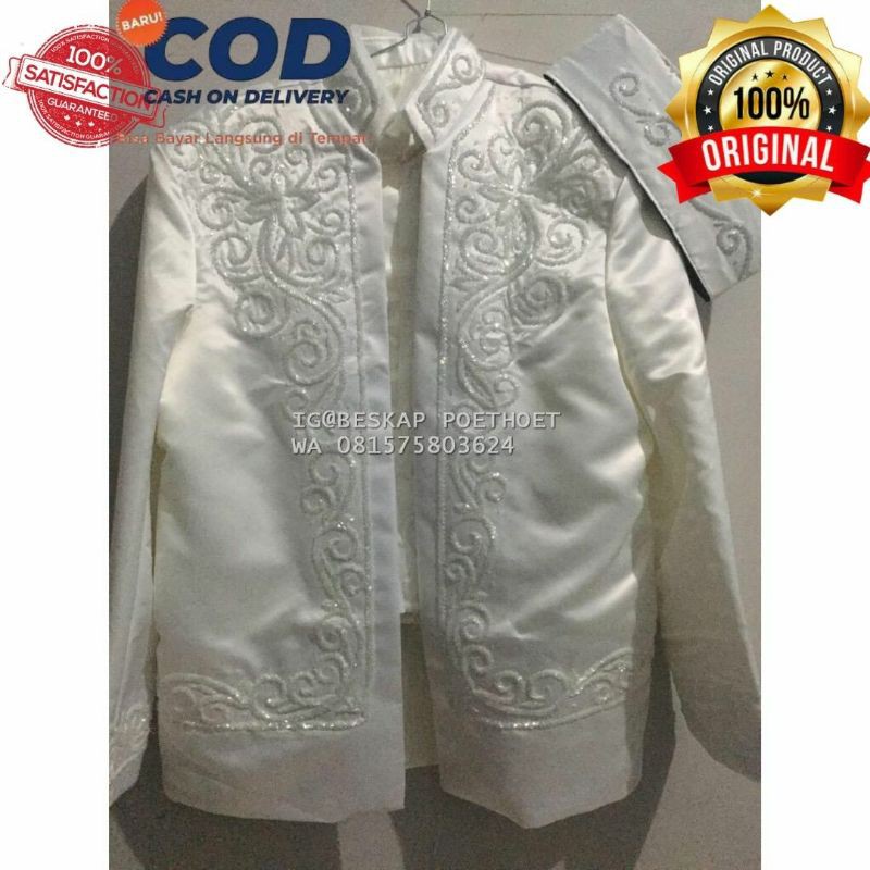 READY Basofi pengantin sunda Muslim asraf / beskap pengantin akad nikah putih tulang broken white se