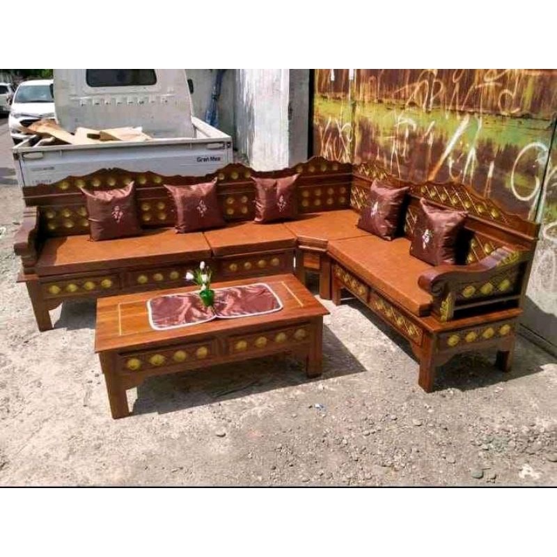 Furniture kursi tamu model sudut bagong blok / kursi tamu minimalis / kursi tamu kayu jati / model k