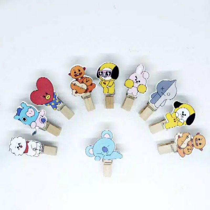 10 pcs Jepitan Foto BTS/ BT21 Polaroid Gantungan Kayu Wooden Clip 1 set  dan tali