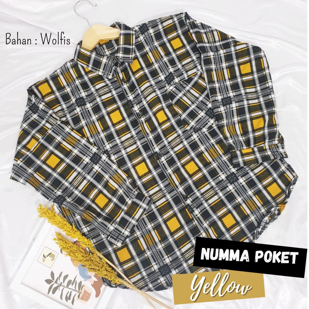 KEMEJA WANITA CASUAL POLOS BASIC AUDREY BASIC SHIRT KEMEJA LENGAN BALON POLOS, KEMEJA TANGAN BALON-KIMBERLY  YELLOW