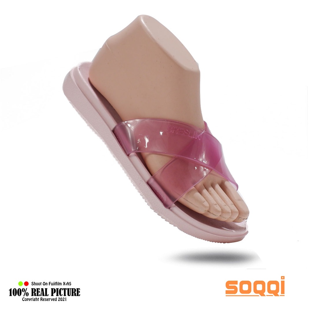 Sandal karet jelly selop wanita import korea original sendal slop jely cewek perempuan dewasa model slip on flat slide branded Soqqi-Brl 1898 8B kekinian dan terbaru promo murah cod keren 37-41