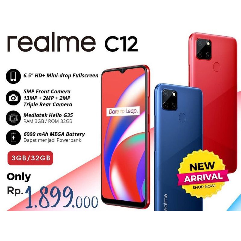 realme C12 ram 3/32gb baterai 6000 mah