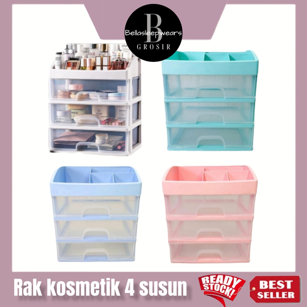 BELLA - RAK KOSMETIK 3 / 4 SUSUN LACI TEMPAT MAKE UP MULTIFUNGSI DESKTOP ORGANIZER STORAGE SERBAGUNA