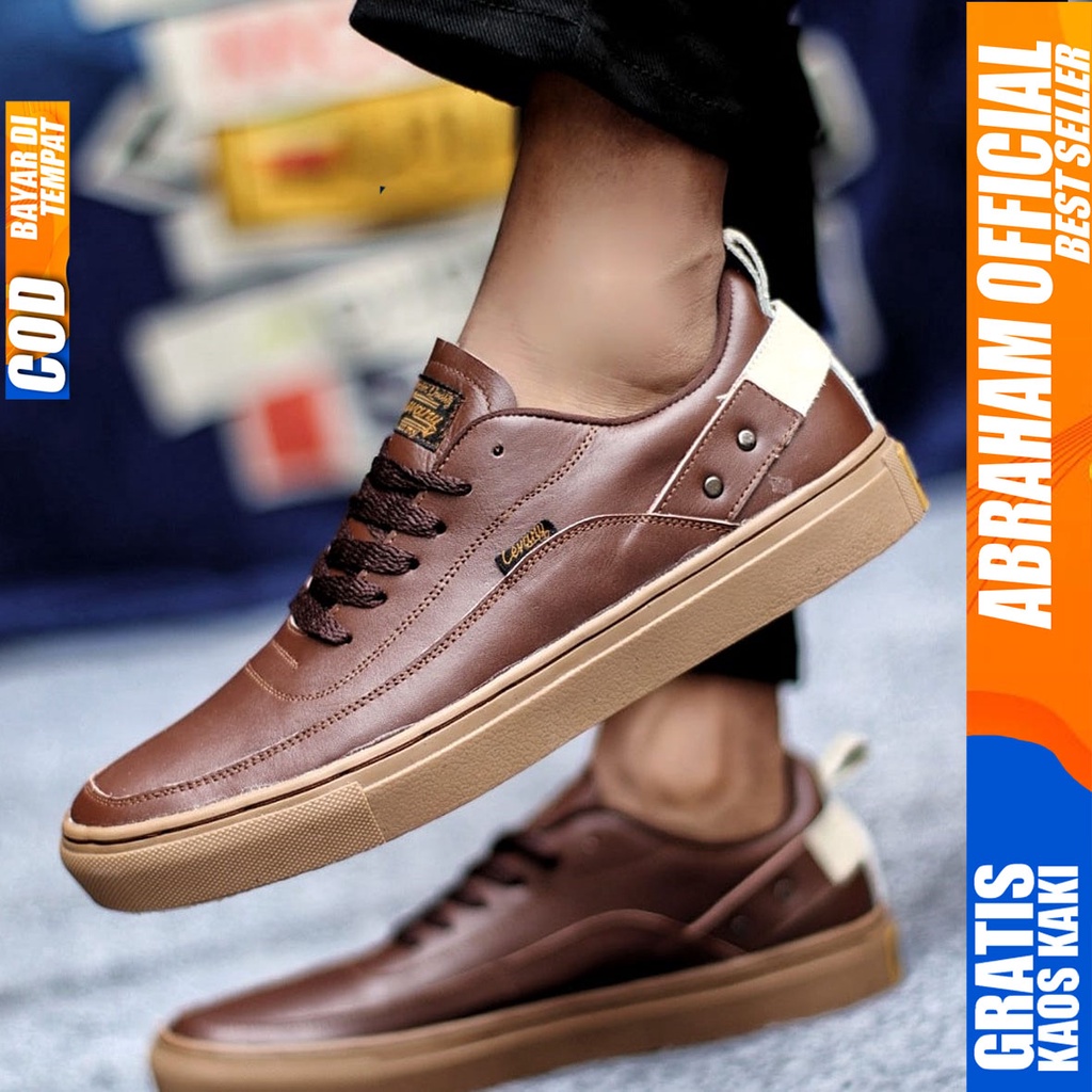 Sepatu Casual Pria Sneakers Hitam Kasual Kulit Asli Kerja Kuliah Kantor Kondangan Pesta Fashion Shoes Terbaru Sneker Original CYRE ABRAHAM