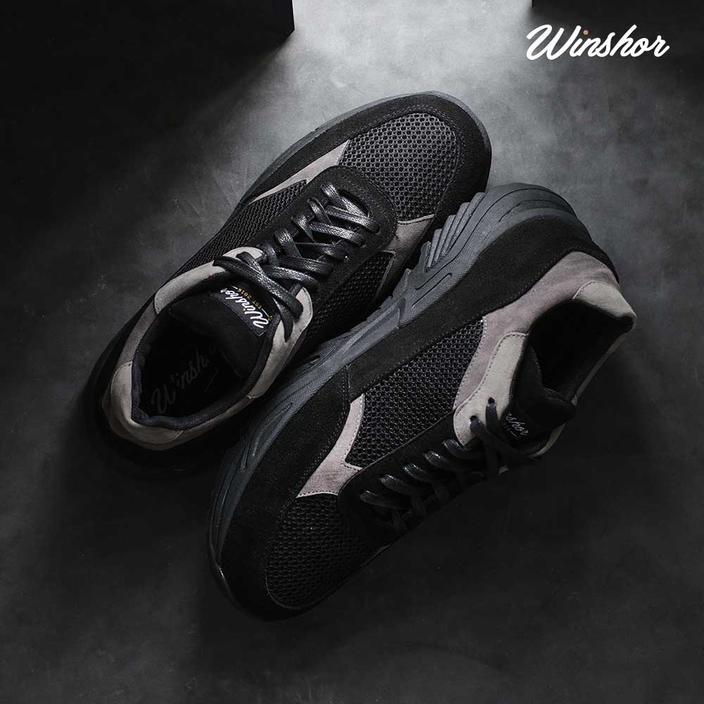 Sepatu Sneakers Kulit - Winshor - Xenon - Black Grey tone