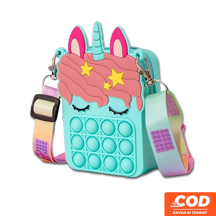 Tas Pop It Anak Unicorn Import Selempang HP Rubber Jelly Slingbag Lucu Karakter Perempuan Laki-Laki Fashion Murah Grosir COD TOKO92