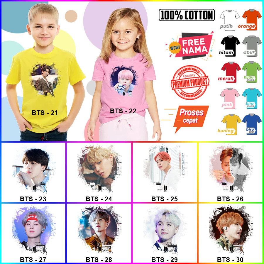 Baju Kaos ANAK DAN DEWASA BTS COUPLE (FREE NAMA)