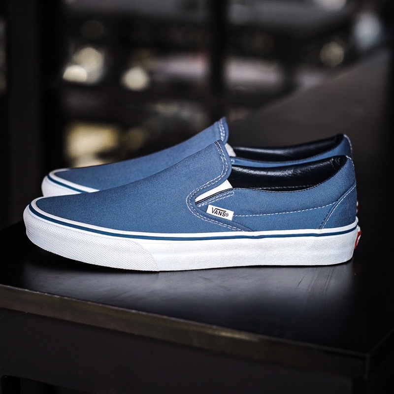 VANS SLIP-ON NAVY WHITE CLASSIC ORIGINAL 100%