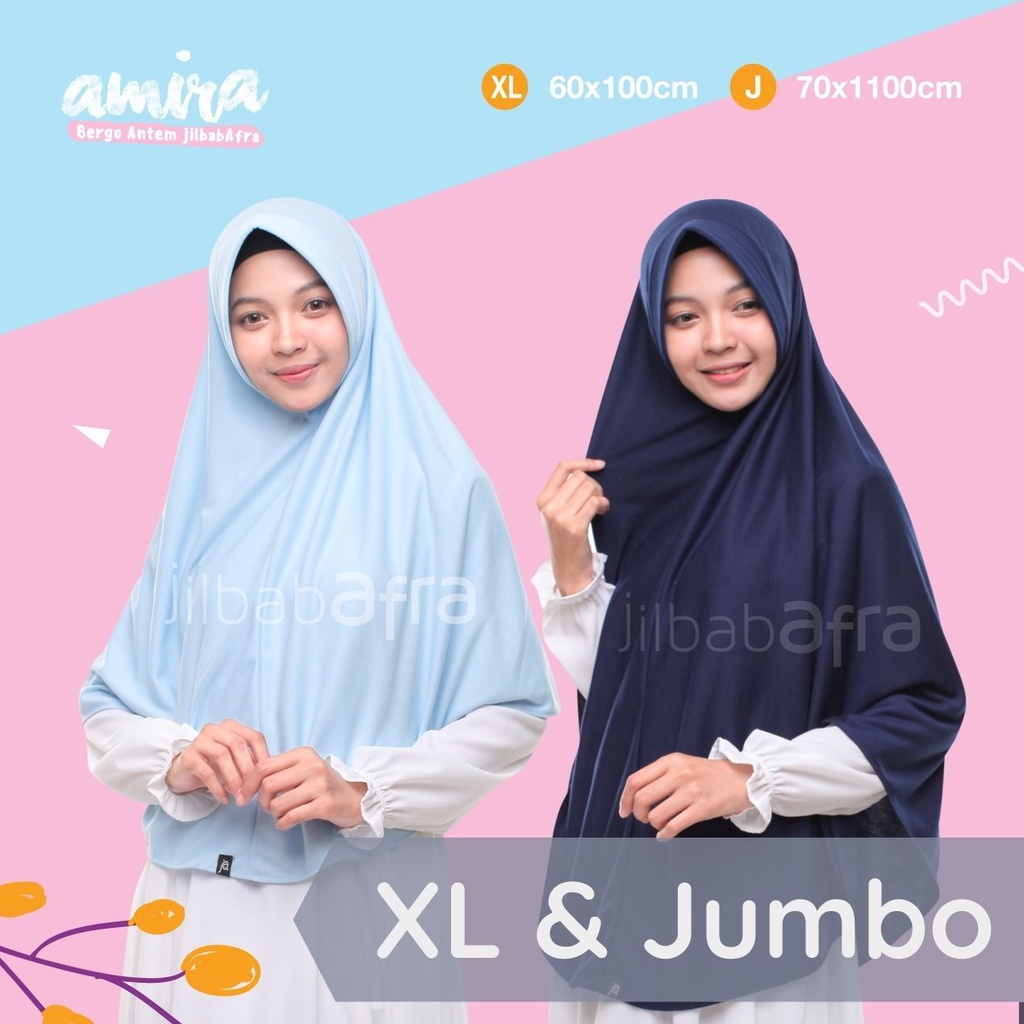 Jilbab Afra (Arfa) Amira - Ukuran XL &amp; Jumbo - Bergo Instan Pet Antem Bahan Kaos