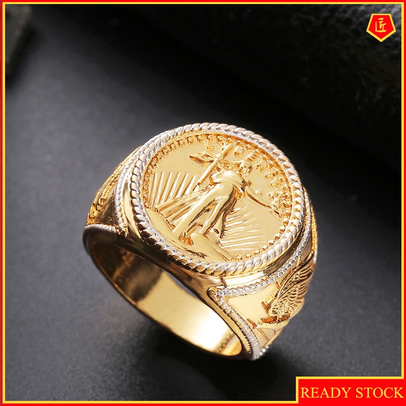 [Ready Stock]Personalized Double Eagle Gold Coin Shape Ring