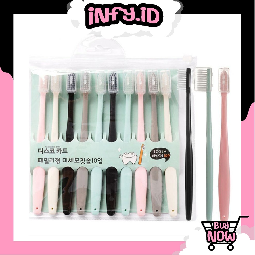 INFY - Sikat Gigi Dewasa 1 SET 10 PCS Tavel Toothbrush Double Care Sensitive Soft-Sweet Bee Sikat Gigi Nano Tech Sikat Gigi Medium Import Murah R383