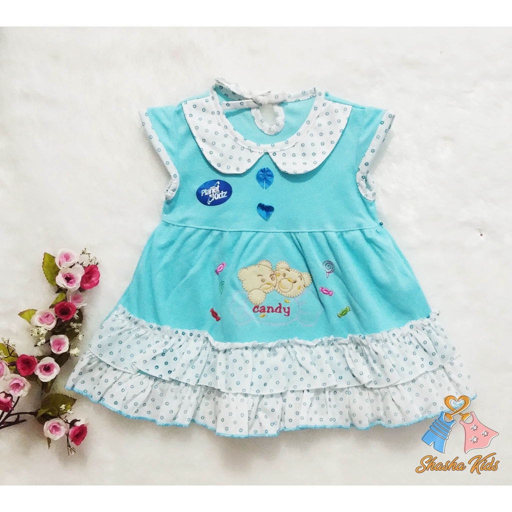 [L-013] Baju Bayi Perempuan/ Dress Bayi Perempuan Planet Kids cantik motif lucu 0-6bln