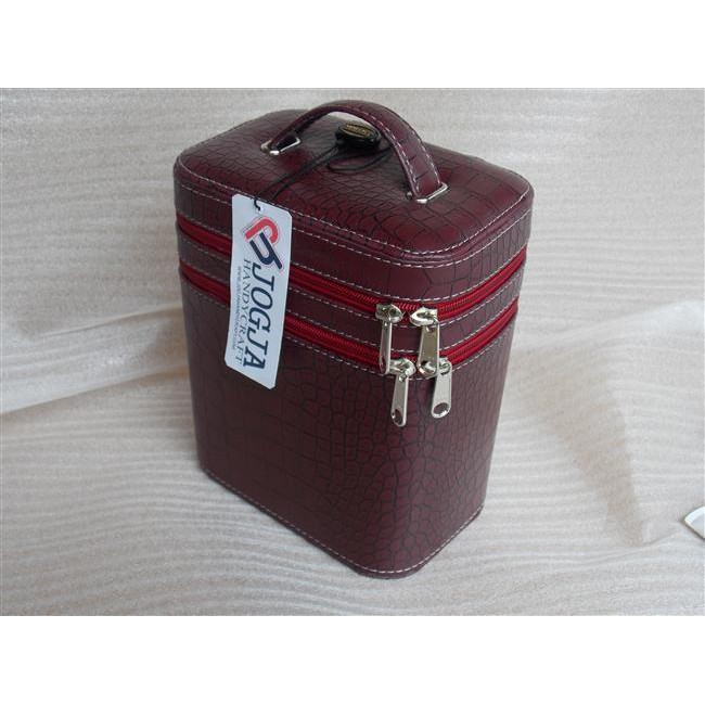 Makeup Pouch - Tas Tempat Kosmetik Cantik Maroon Croco / Beauty Case