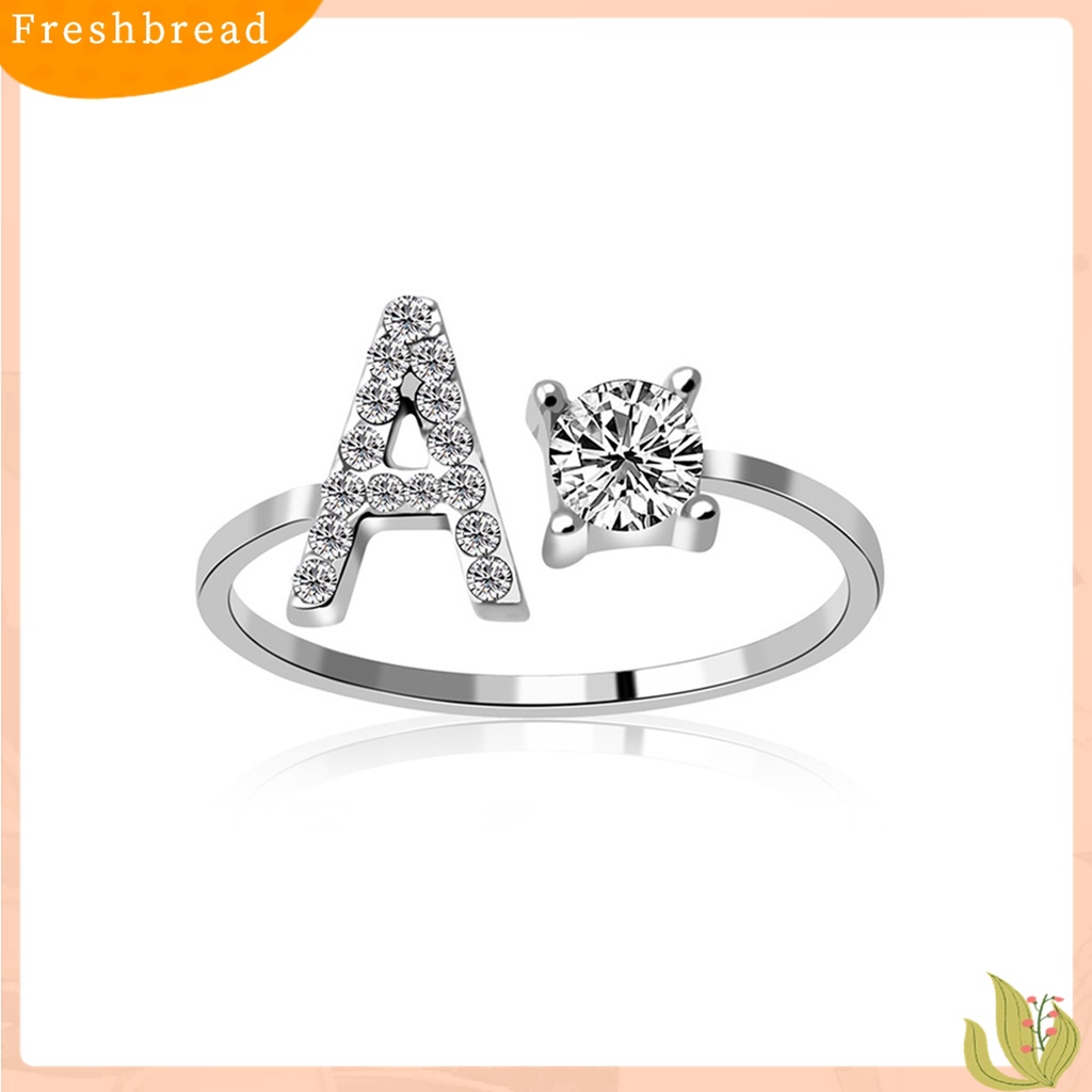 Fresh| Cincin Model Terbuka Adjustable Desain Alfabet Warna Silver Untuk Wanita