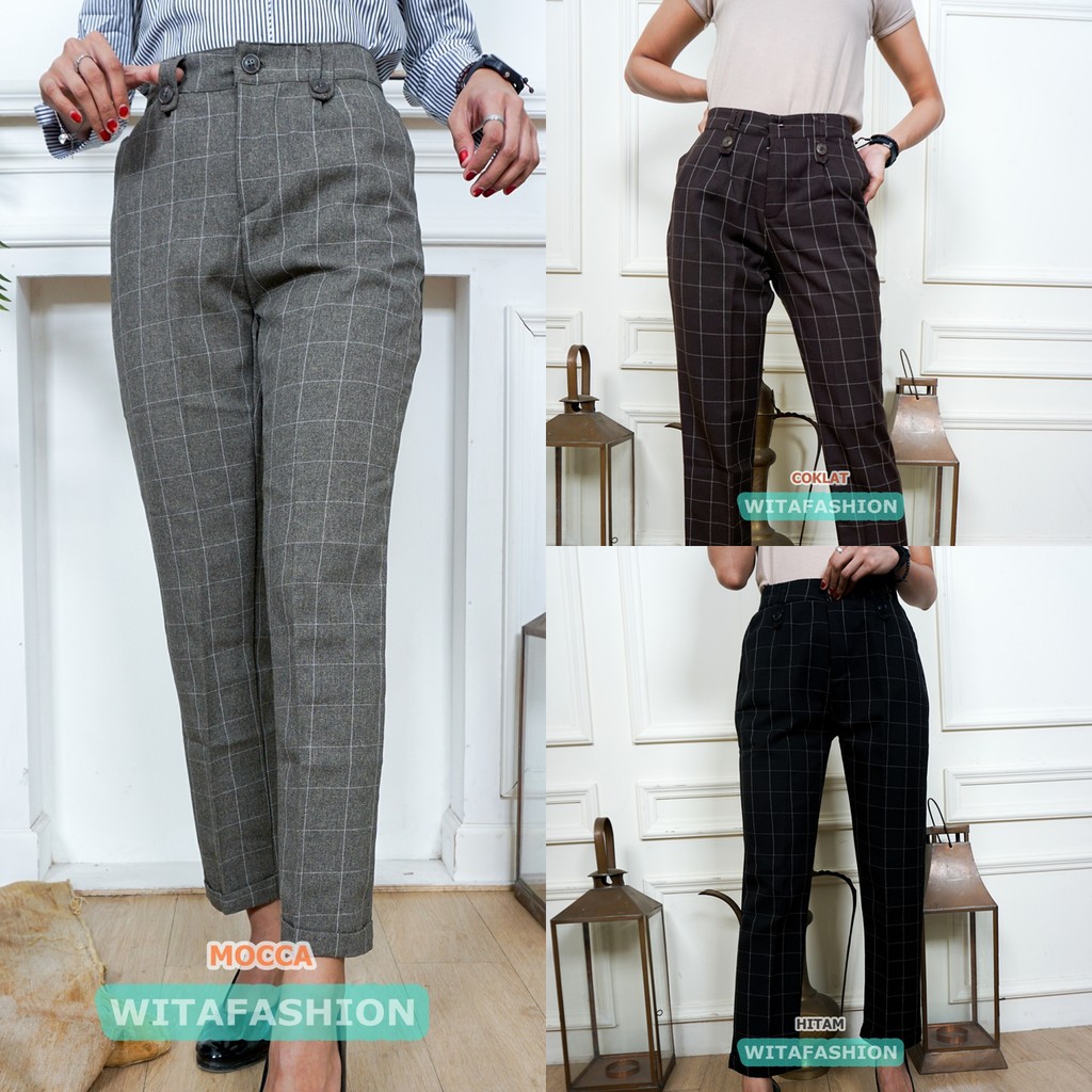 Celana bahan BAGGY KOTAK pant panjang wanita kerja cewek Celana bahan BAGGY KOTAK pant panjang wanita kerja cewek