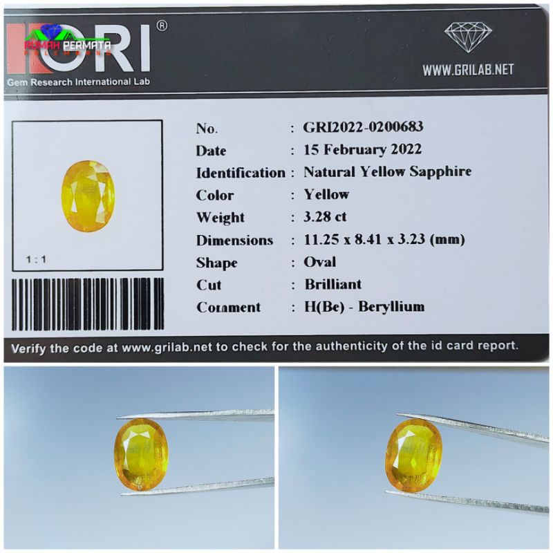 Batu Permata Yellow Sapphire Natural Asli Original Bersertifikat