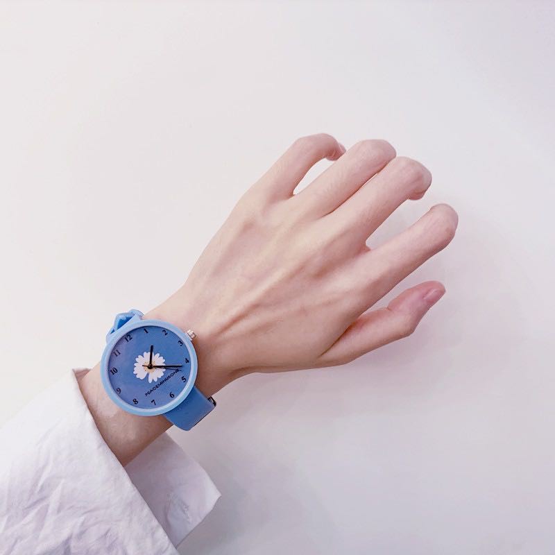 Jam Tangan Quartz Analog Korea Motif Bunga Daisy Untuk Wanita / Jam Tangan Bunga Import-36-9 Biru