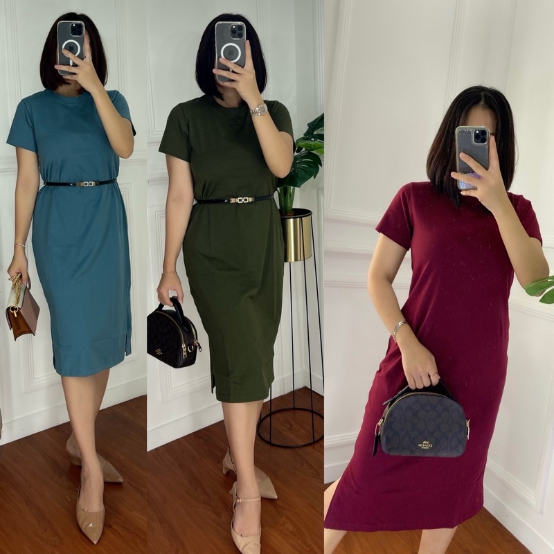 KAOS DRESS BELAH SAMPING BAHAN PREMIUM TEBAL DRESS KAOS WANITA