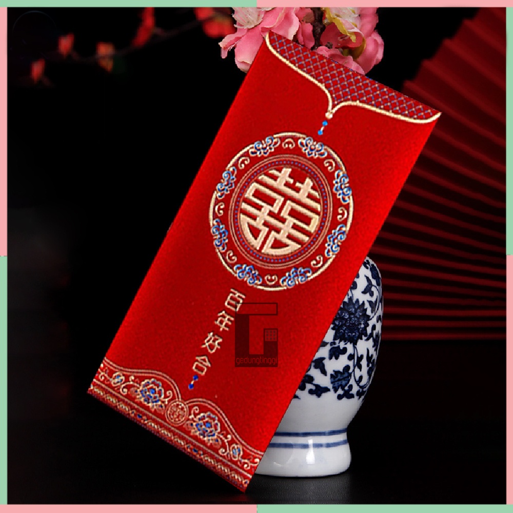 Kertas Amplop Angpao Angpau Ampao Hongbao Uang Hantaran Seserahan Lamaran Sangjit Wedding Pernikahan Nikah Shuang Xi Huangsi Suangsi Shuangxi Cina China Tionghoa Besar Jumbo Premium 3D Emboss Double Dobel Happiness Kebahagiaan Isi 6 Pcs