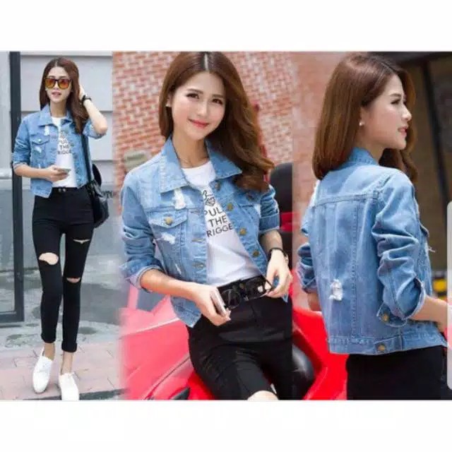 JAKET FANIA DARK BLUE BAHAN JEANS WASHED TEBAL FIT L TERMURAH