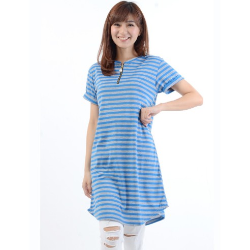 Fifi FASHION Tunik Seleting Corak Salur Tangan Pendek Simpel Elegan - Mimi