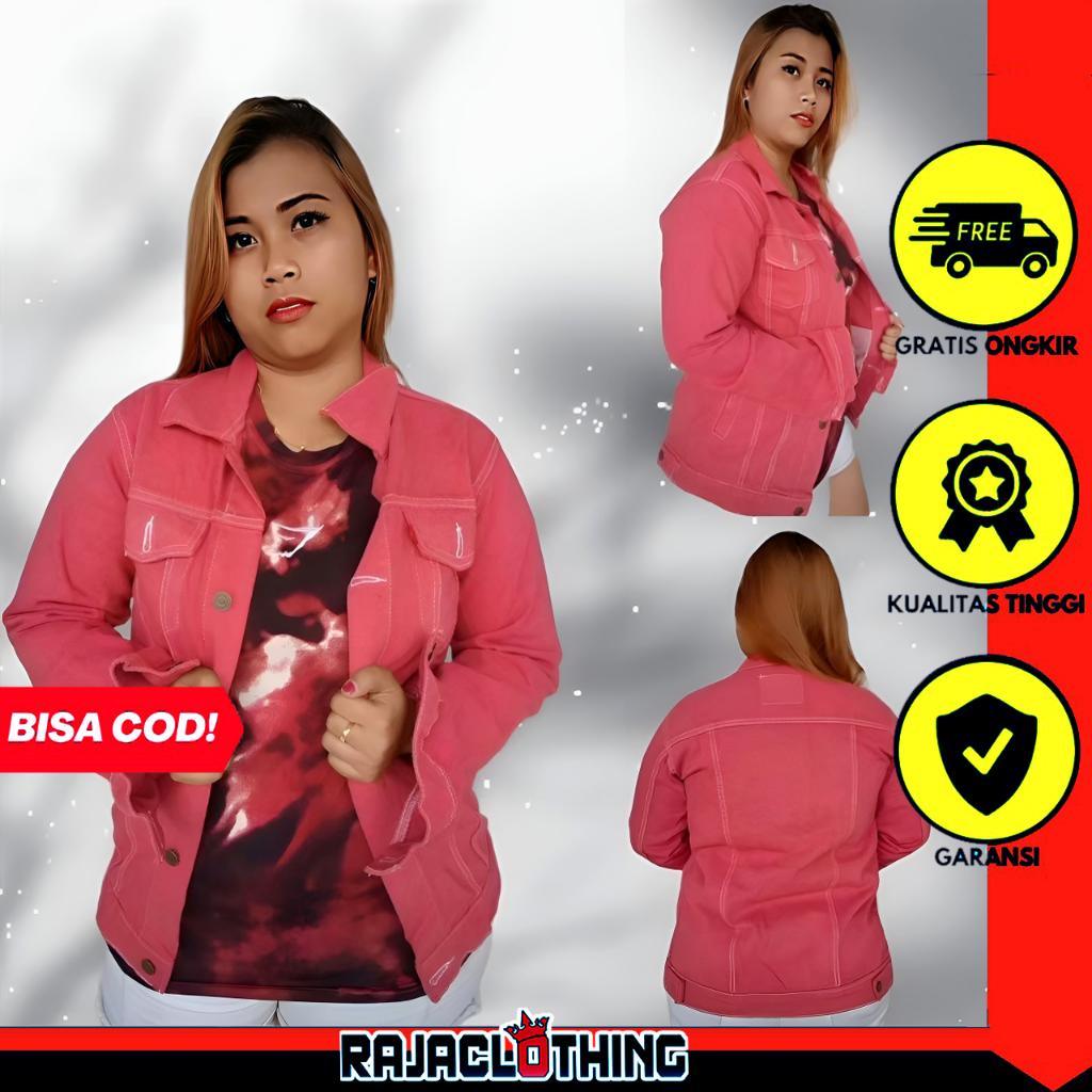 RCL - Jaket Jeans Oversize Warna Pink Tua - Jaket Jeans Cewe - Jaket Jeans Wanita - Jaket Jeans Oversize M-L-XL-XXL