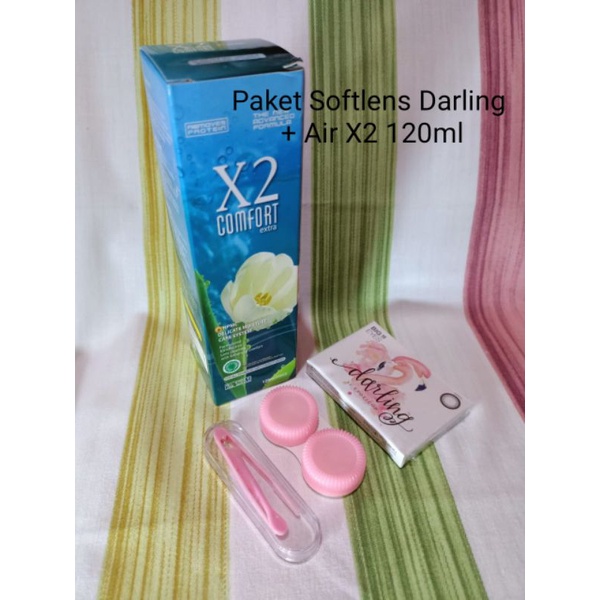 Paket Softlens X2 Darling Normal + Air Softlens X2 120ml + Pinset + Lenscase / Softlens Exoticon