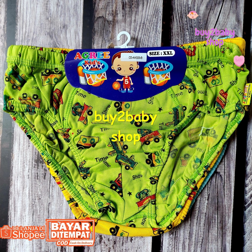 Celana dalam anak laki-laki full color print karakter Agree usia 2-6 Tahun isi 3 CD