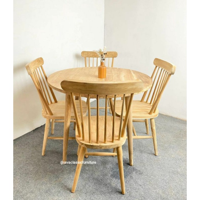 1 SET KURSI MEJA MAKAN CAFE RESTO BULAT JARI JARI MINIMALIS DINNING CHAIR RUANG TAMU RETRO COFFE KOPI BAHAN KAYU JATI NATURAL VINTAGE TERAS MURAH FURNITURE MEBEL JEPARA-1