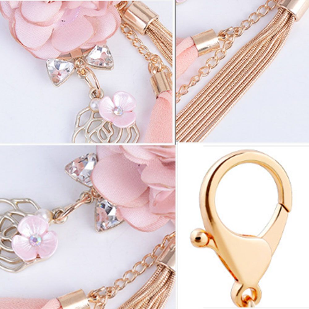 Needway  Gifts Key Ring Bag Keychain Key Chain Pink Gold Color Pendant Jewelry Clef Bow Tassel/Multicolor