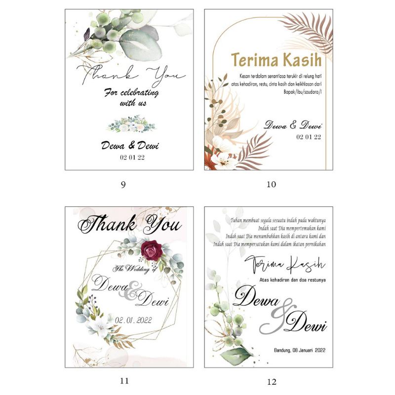 Kartu ucapan terima kasih /Kartu souvenir /Wedding card /Thanks card /Kupon