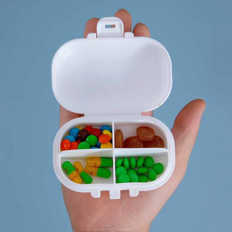 Mini Four Grid Compartment Travel Pill Box /New Thickened Portable Medicial Plastic Drug Medicine Case / Candy Color Drug Pill Makeup Container/Medicine Storage Jewelry Storage Box