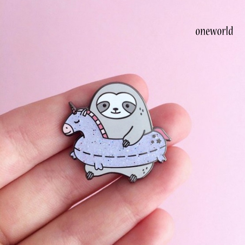 OW@ Lovely Cartoon Sloth Eating Watermelon Unisex Enamel Lapel Badge Brooch Pin