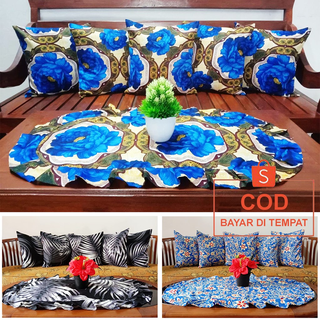 ✅COD Dekorasi Kamar Ruang Tamu Mewah Sarung Bantal Kursi Sofa Set Plus Taplak Meja Kain Batik Sarimbit Perlengkapan Home Decor Sofabed Interior Ruangan Rumah